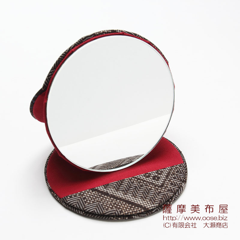 画像: 大島紬 丸立て鏡 032 和柄コンパクトミラー