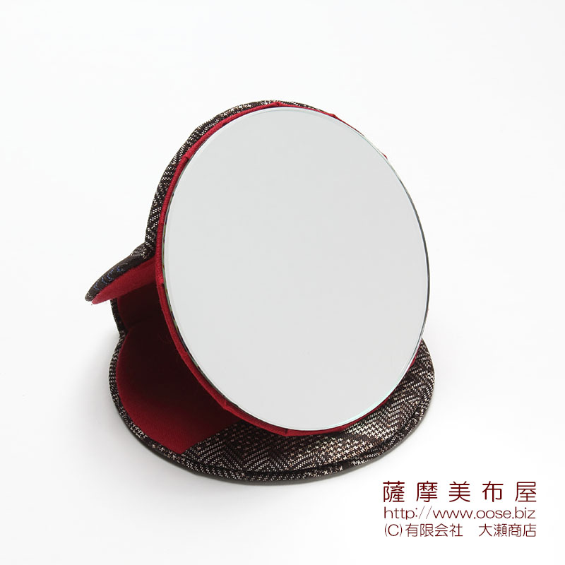 画像: 大島紬 丸立て鏡 018 和柄コンパクトミラー