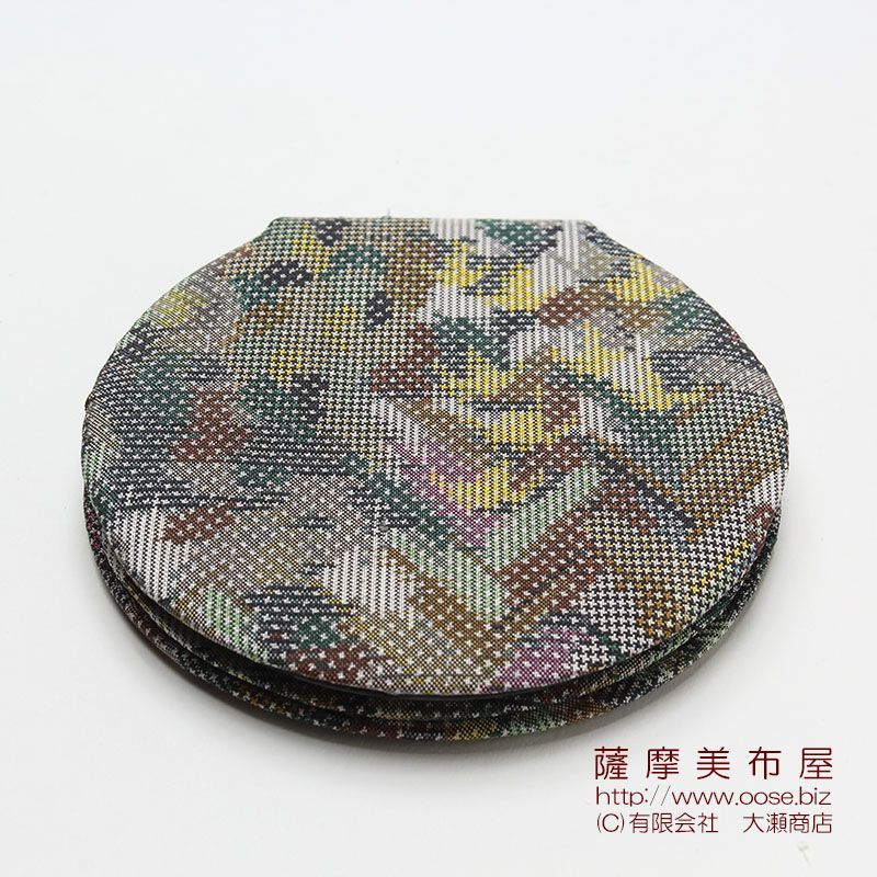 画像1: 大島紬 丸立て鏡 027 和柄コンパクトミラー